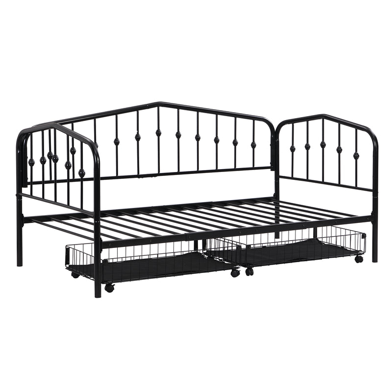 Twin Size Stylish Metal Daybed with 2 Drawers, Black