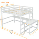 Full Loft Bed with Built-in Desk, Ladder Platform, Ladders, Guardrails,White