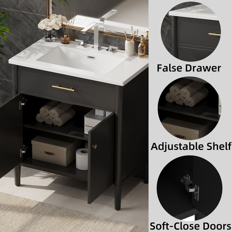 Bathroom Vanity With Sink, Soft Close Doors And Adjustable Shelf