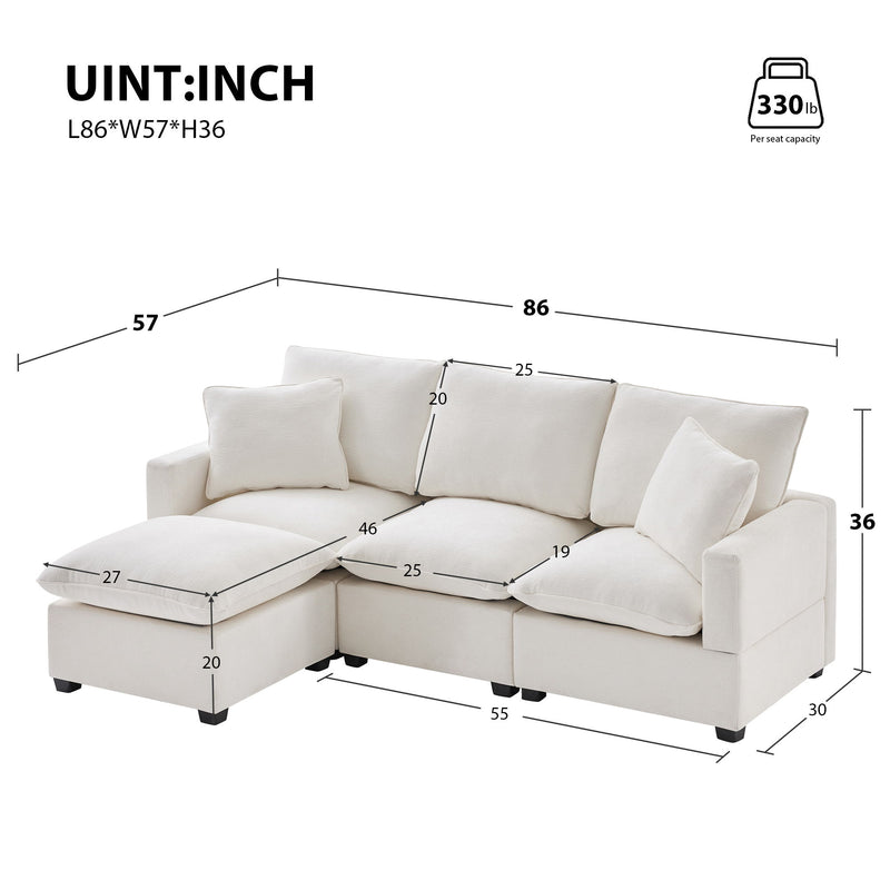 Modern Modular Sofa, 4 Seat Chenille Sectional Couch Set With 2 Pillows Included, Freely Combinable Indoor Funiture For Living Room