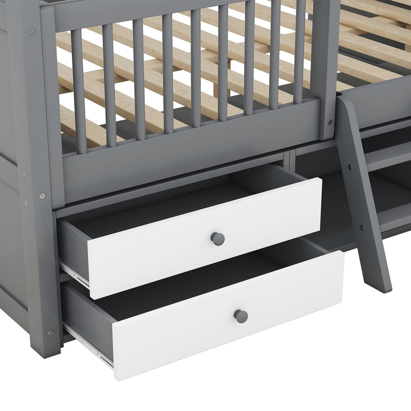 Full Size Wood Bed House Bed Frame,Gray