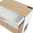 Pet Friendly Furniture Style Cat Litter Box House With Sisal Scratching Door And Charging Socket - Beige / White