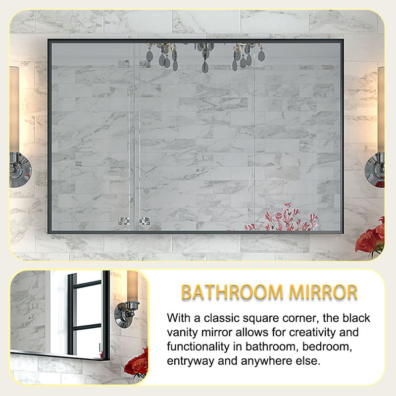 Rectangular Bathroom Mirror Square Angle Metal Frame Wall Mounted Hanging Plates Wall Mount Mirror For Bathroom (Horizontal & Vertical)