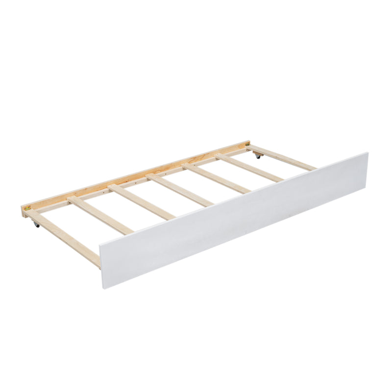 Wood Twin over Full Bunk Bed with Twin Size Trundle, White