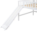 Full Size Low Loft Bed with Ladder and Slide,White