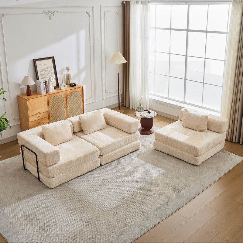 Convertible Floor Sofa Bed With Fixed Shape Frame, Boneless Modular Sectional Sofa, For Living Room - Beige
