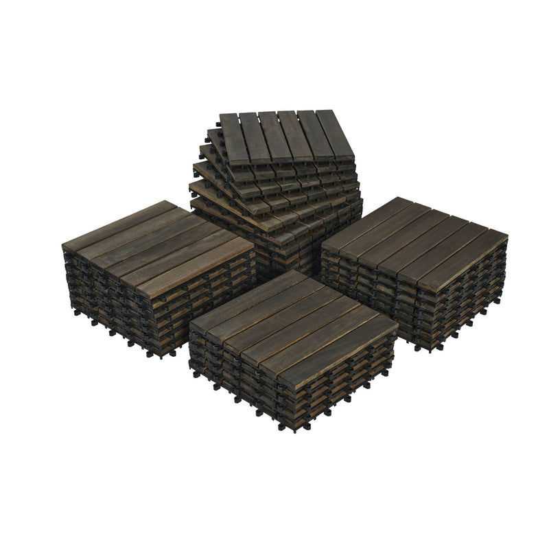 Acacia Hardwood Interlocking Deck Tiles, Striped Pattern