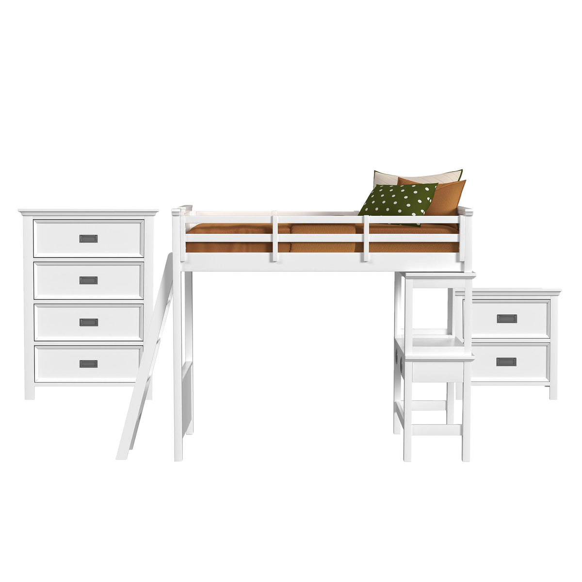 Hampton Kids Loft With Ladder And Desk With Speaker Bedroom Set in Black by Elements International