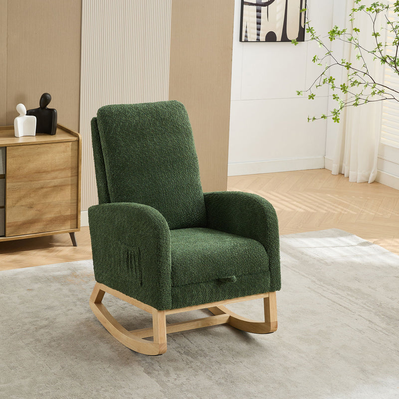 High Back Glider Rocking Chair With Retractable Footrest And Rubber Wood Legs