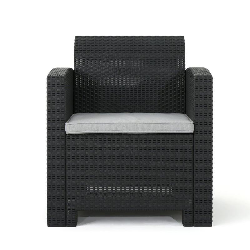 Velvora - Outdoor Wicker Set With 3 Seater Sofa, 2 Club Chairs, Coffee Table And Cushions - Brown
