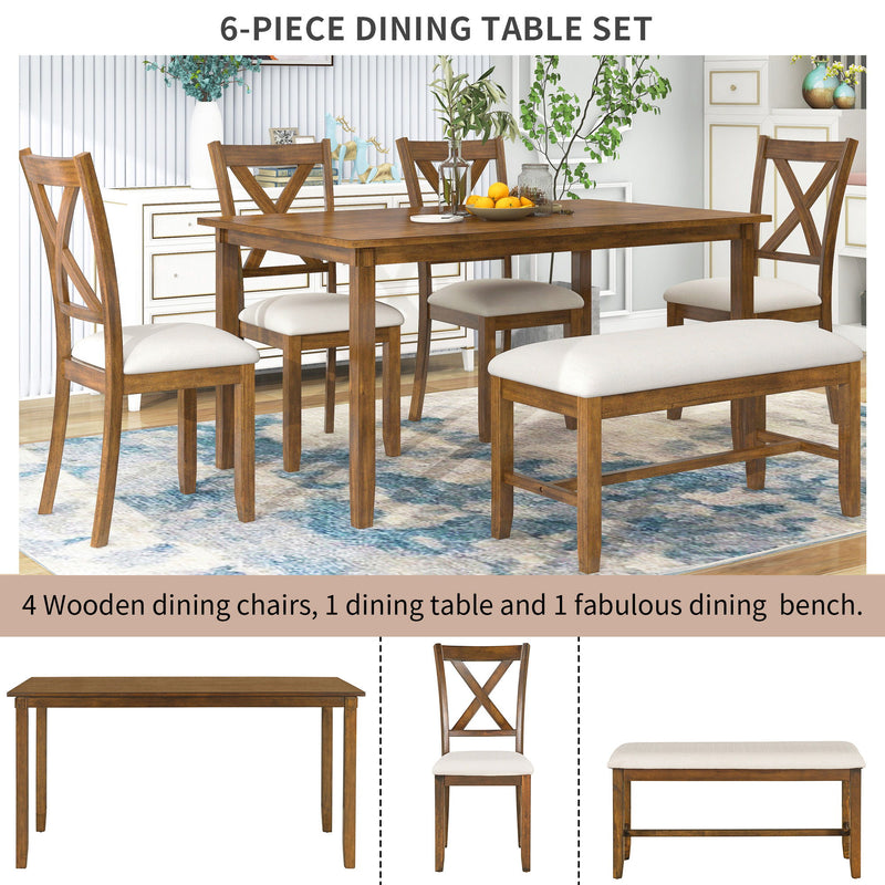 Kitchen Dining Table Set Wooden Rectangular Dining Table, 4 Chairs And Bench Family Furniture