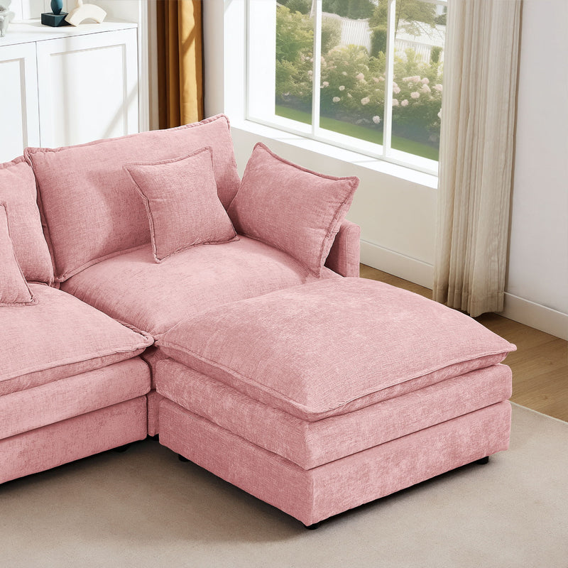 Modular L-Shaped Sectional Sofa Set With Movable Ottoman - Pink