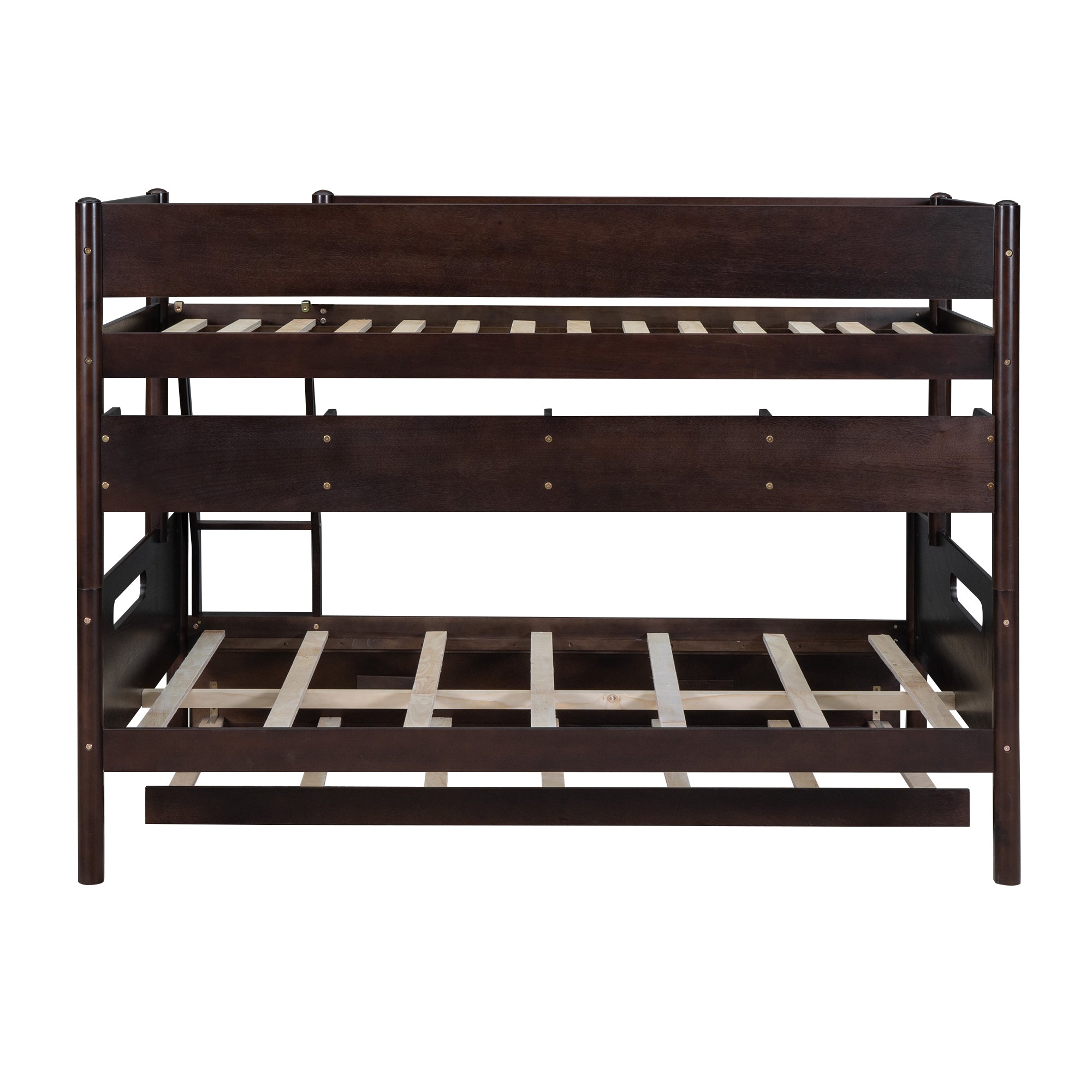 Wood Twin over Full Bunk Bed with Storage Shelves and Twin Size Trundle, Espresso - Atlantic Fine Furniture Melbourne FL
