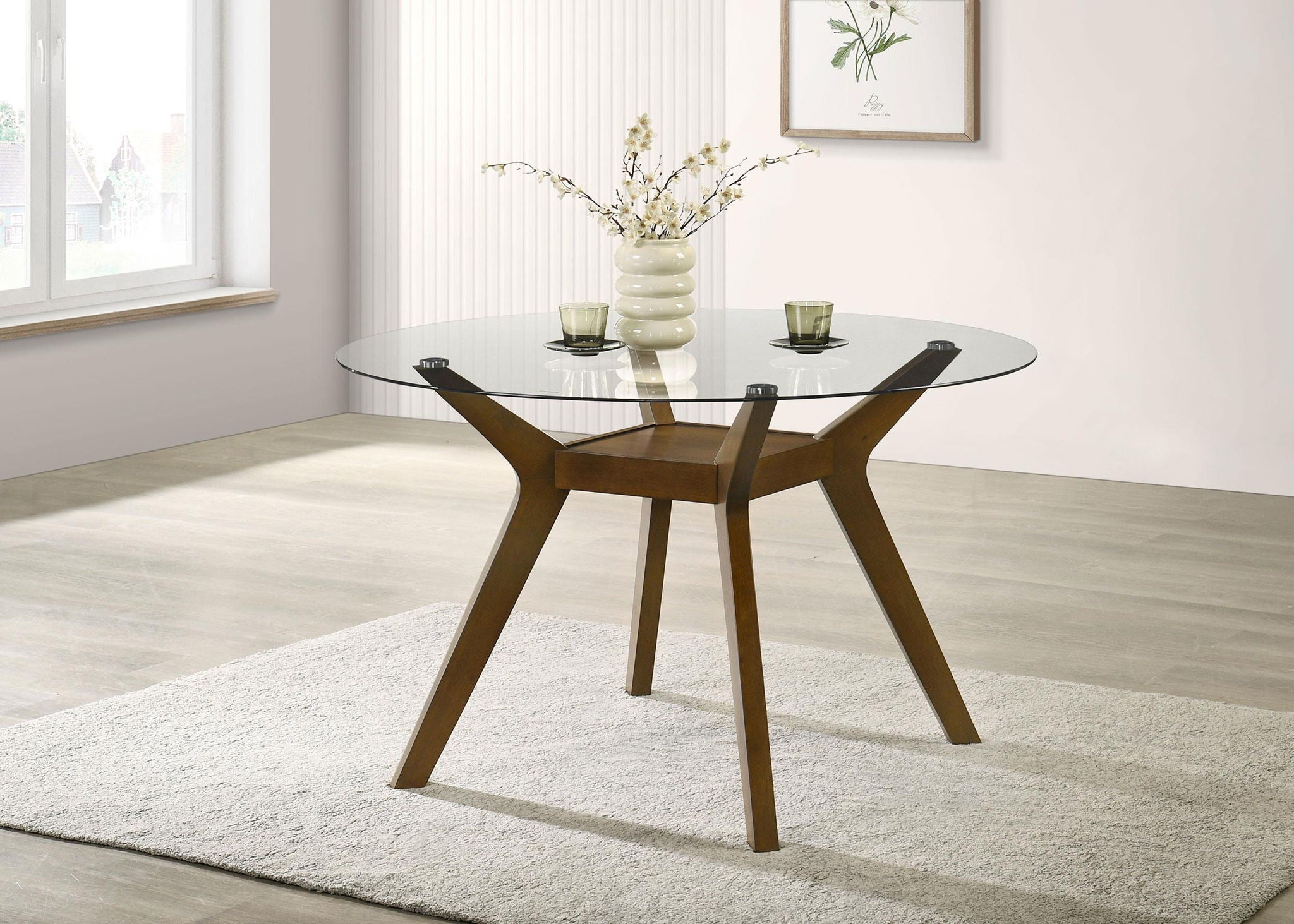 Paxton Round 48-inch Glass Top Wood Dining Table Brown - Atlantic Fine Furnitures Melbourne FL