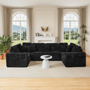 Modular U-Shaped Sectional Sofa, 6 Seater Chaise Lounge With Reversible Design - Black