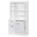 Bathroom Storage Cabinet With Tilt Out Hamper, Tall Free Standing Organizer With Drawers & Adjustable Shelves, Linen Tower With Steel Handles - White
