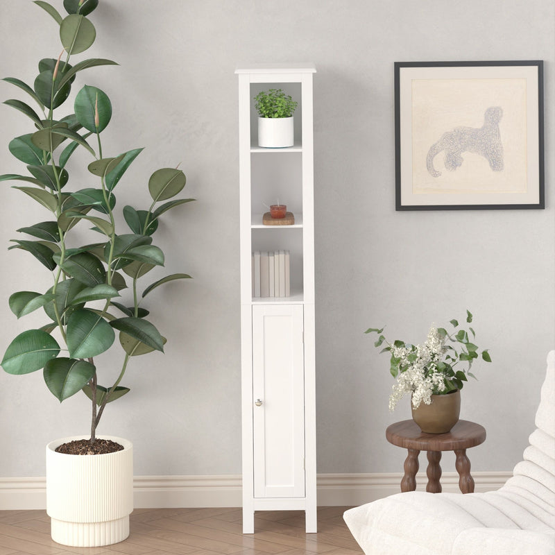 Slim Tall Bathroom Storage Cabinet With Adjustable Shelves, Anti Tip Freestanding Cabinet - White