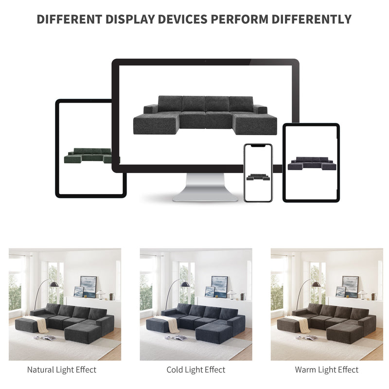 Modular U-Shaped Sectional Sofa, Luxury Chenille Floor Couch Set, Upholstered Indoor Furniture, Foam - Filled Sleeper Sofa Bed For Living Room, Bedroom, Free Combination