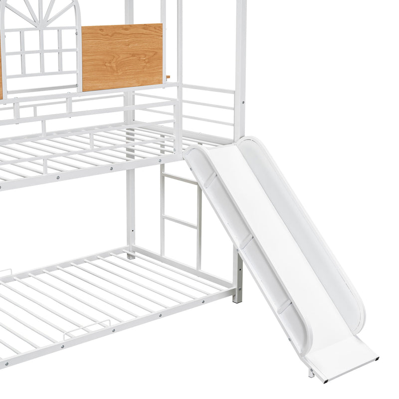 Metal Bunk Bed, Metal Housebed With Slide And Storage Stair