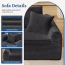 Modular Corduroy Sectional With Arched Armrests, Includes 3 Back Cushions & 2 Throw Pillows