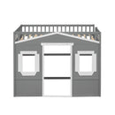Twin Size House Loft Bed With Ladder-Gray+White Frame