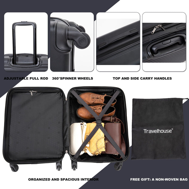 3 Piece Luggage Sets Lightweight Suitcase With Two Hooks, Spinner Wheels, Tsa Lock