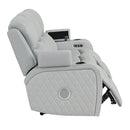 Elonzo - Power Motion Sofa With LED, Power Headrest & Speaker - Light Gray