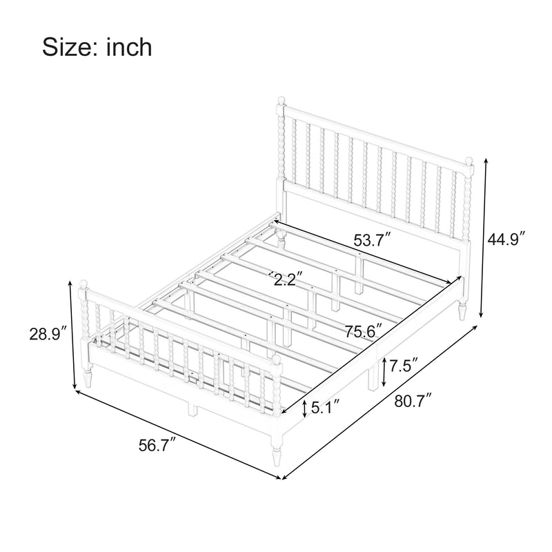 Full Size Wood Platform Bed with Gourd Shaped Headboard and Footboard, Pink