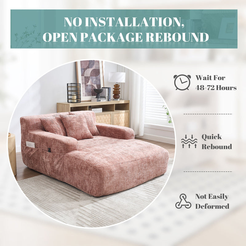 Chenille Interior Lazy Sofa Chaise Longue Armchair With 3 Pillows And Armrests