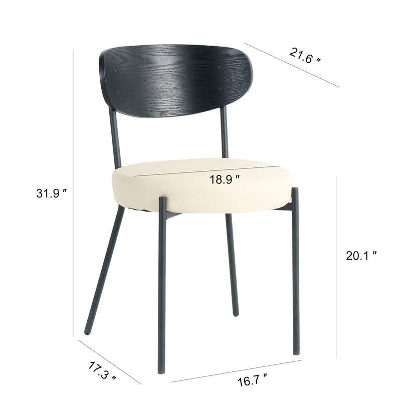 Modern Bentwood Dining Chair, Metal Legs, Ash Veneer Back, (Set of 2) - Cream