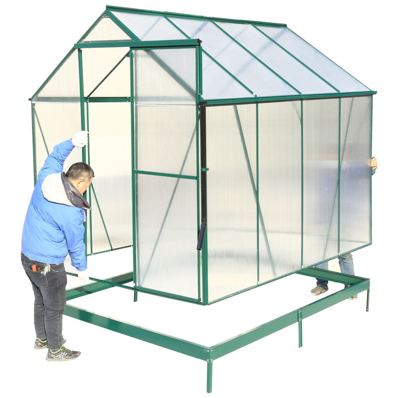 Polycarbonate Greenhouse, Heavy Duty Outdoor Aluminum Walk-In Green House Kit With Rain Gutter, Vent And Door For Backyard Garden