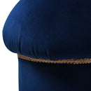 Ellen - Upholstered Clover Ottoman With Gold Bullion Fringe - Navy Blue