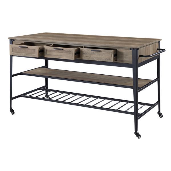 Macaria - Kitchen Island - Rustic Oak & Black Finish - 33"