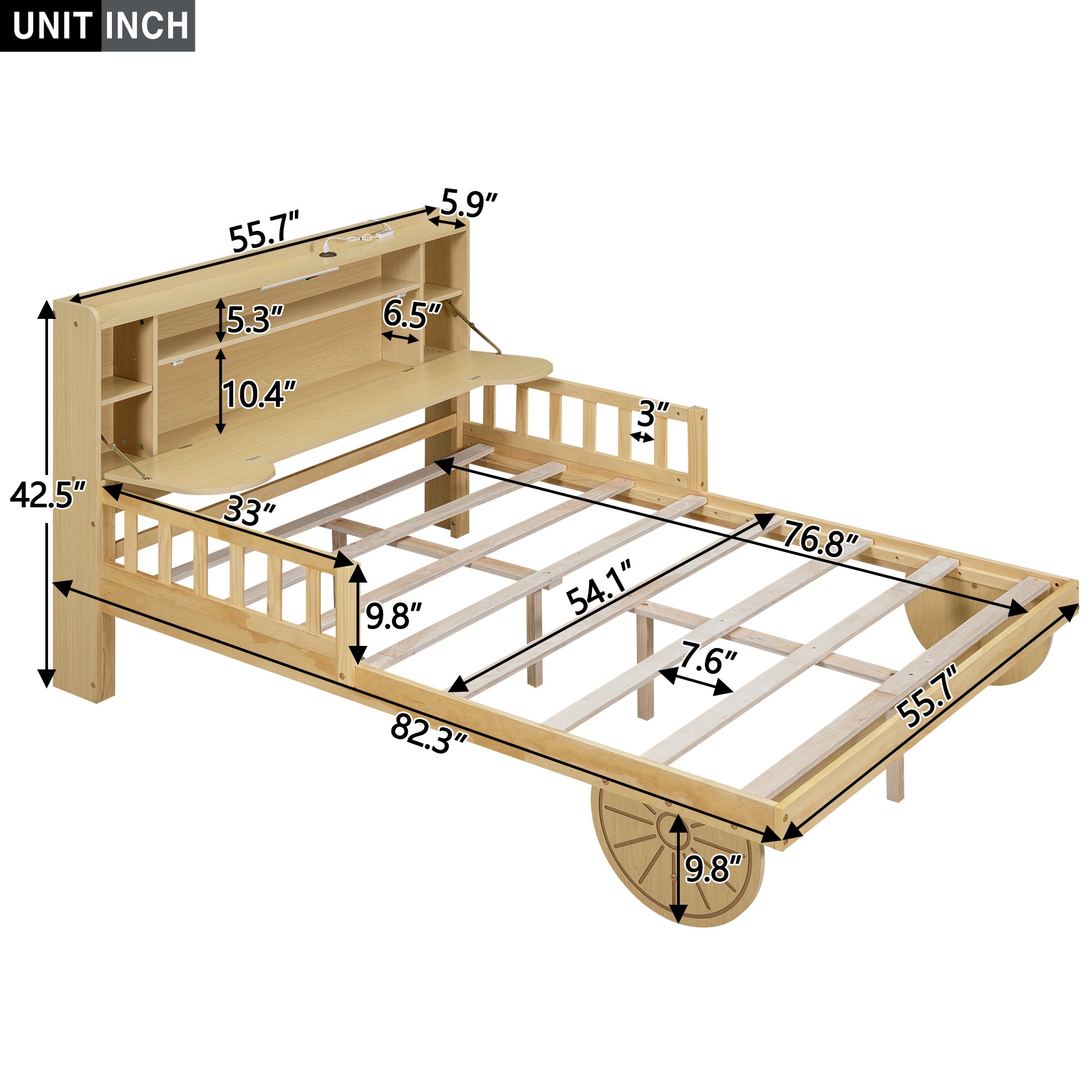 Full Size Car Bed with Bear-Shaped Headboard, USB and LED, Natural - Atlantic Fine Furniture Melbourne FL