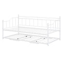 Twin Size Metal Daybed with Twin Size Adjustable Trundle, Portable Folding Trundle, White