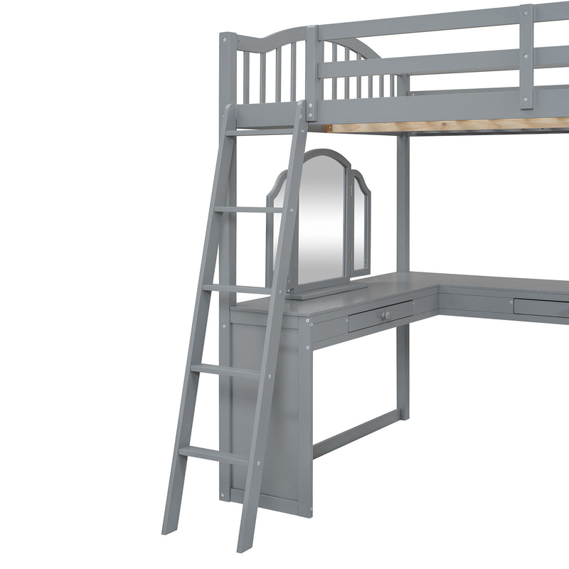 Loft Bed With Drawers, Cabinet, Shelves With Desk
