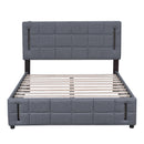 Queen Size Upholstered Bed with Hydraulic Storage System and LED Light, Gray