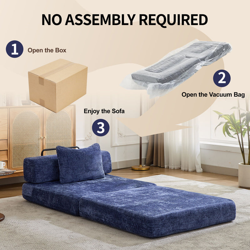 Convertible Floor Sofa Bed With Fixed Shape Frame For Living Room - Dark Blue
