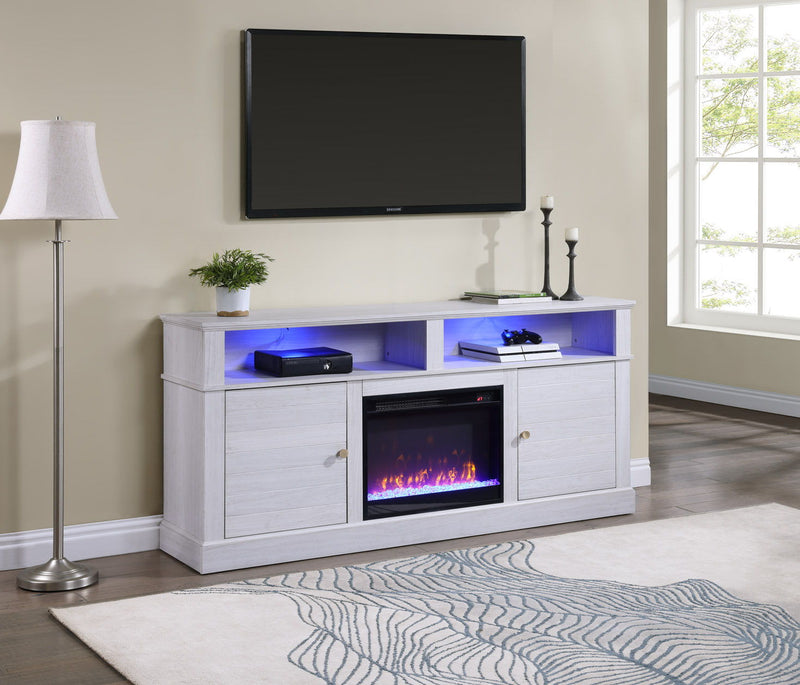 Lucifer - TV Stand Console With Fireplace - White Walnut