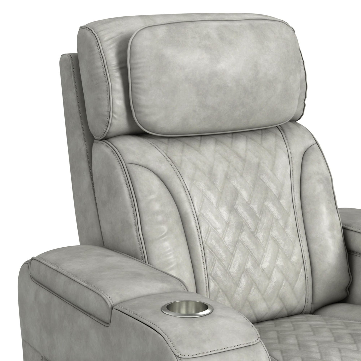 Prime Time P3 Recliner With 7 Colors Led, Cup Holders And Wireless Charger Controller in Leather Gel Light Gray by Elements International, view 9