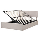 Queen Size Sleigh Bed with Side-Tilt Hydraulic Storage System, Linen Upholstery, Beige