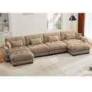 Modern Sectional Sofa With Ottoman, Round Bolster Armrests, Waist And Throw Pillows