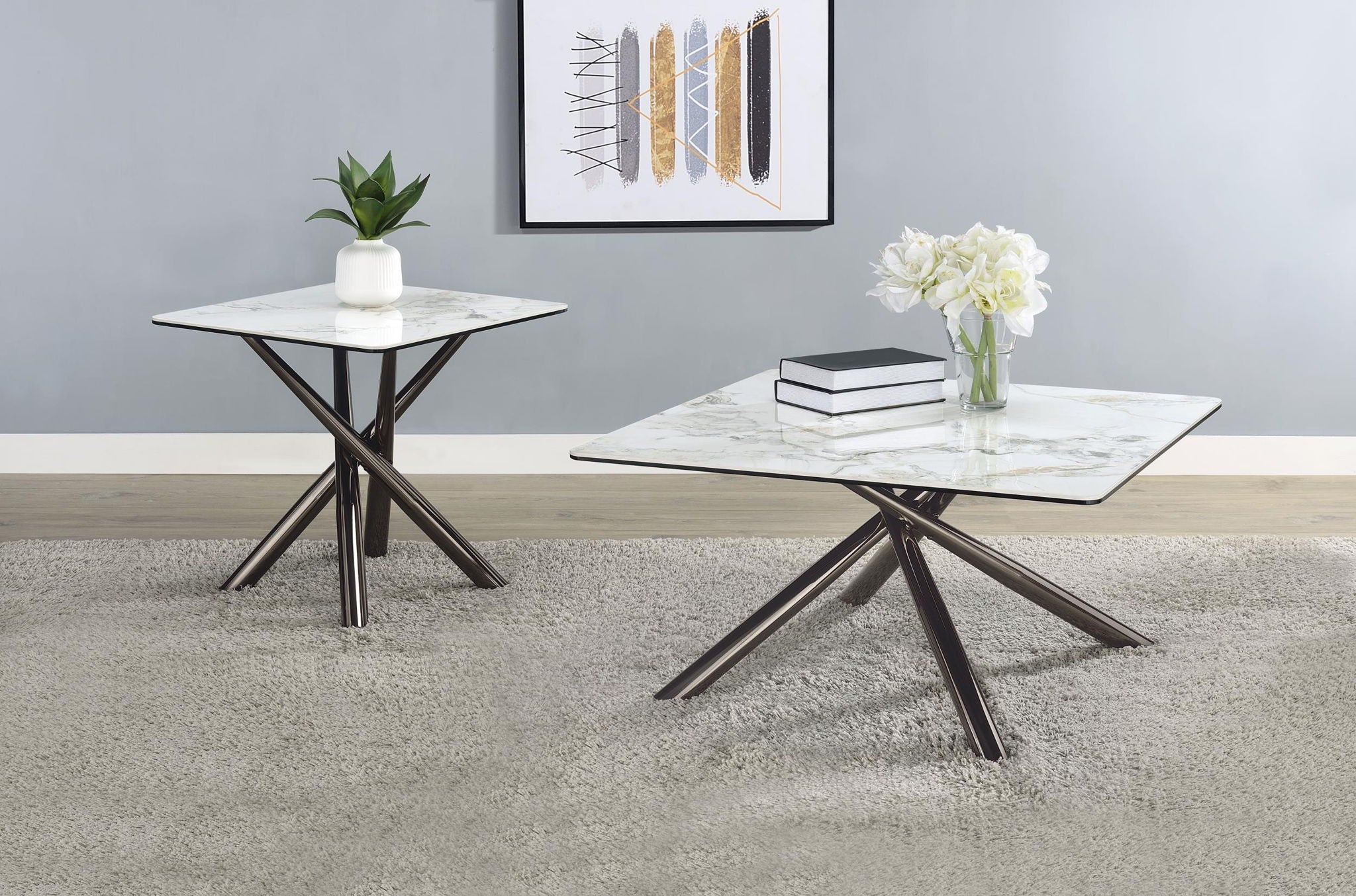 Carvell Square Sintered Stone Top Coffee Table Mirage White - Atlantic Fine Furniture Melbourne FL