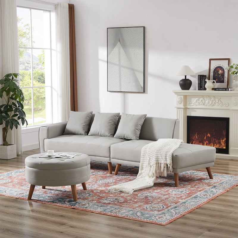 Contemporary Sofa Stylish Sofa Couch With A Round Storage Ottoman And Three Removable Pillows For Living Room