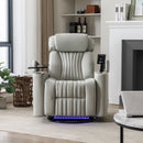 270° Power Swivel Recliner Home Theater Chair With Hidden Arm Storage, LED Light, Cup Holder, And Tray Table