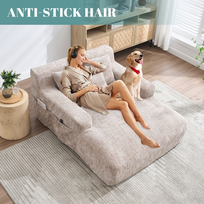 Chenille Interior Lazy Sofa Chaise Longue Armchair With 3 Pillows And Armrests