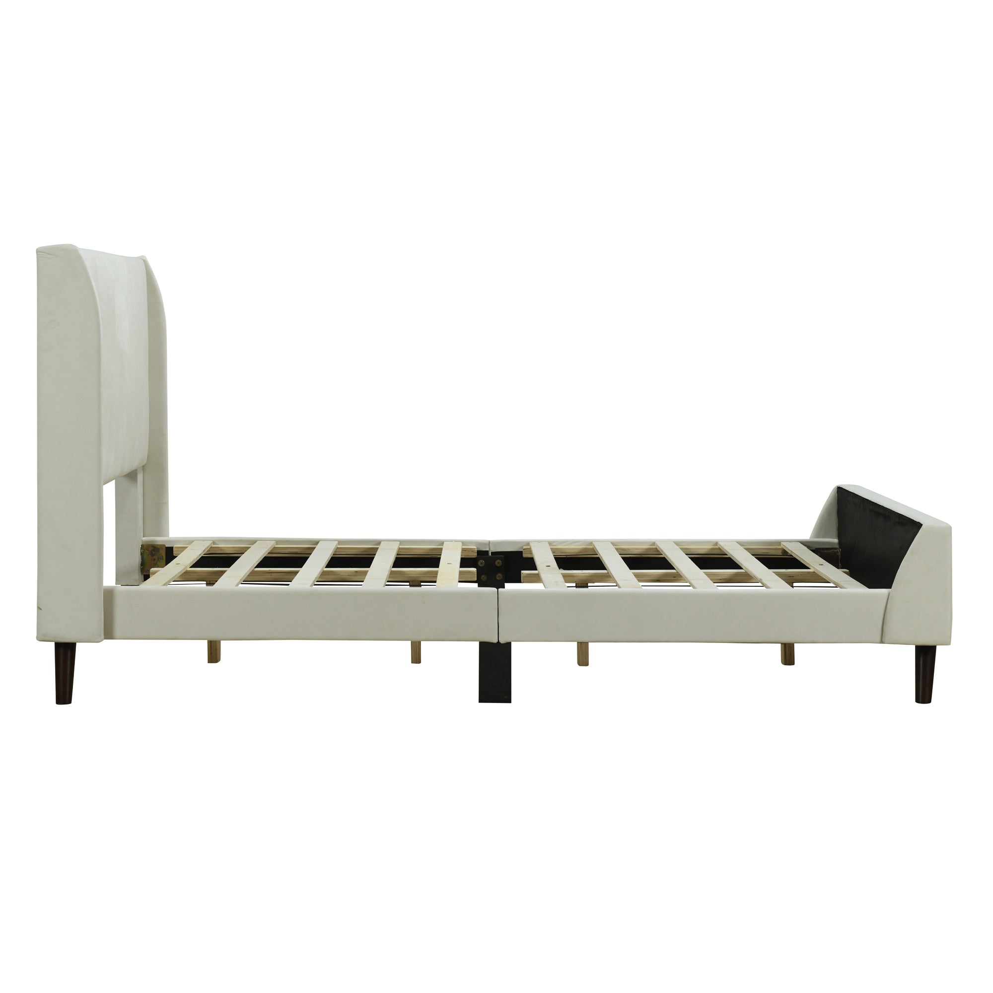 Twin Size Upholstered Platform Bed, Velvet, Beige - Atlantic Fine Furniture Melbourne FL