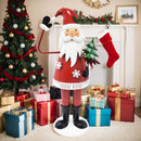 Cheerful Santa Claus Holding Tree And Waving, Holiday Decoration With Festive Design - Red