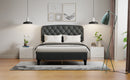 Full size Adjustable Headboard with Fine Linen Upholstery and Button Tufting for Bedroom,  Wave Top  dark Gray