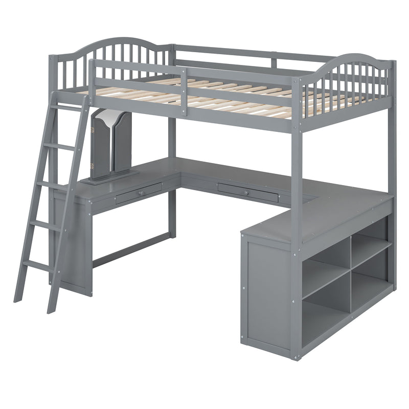 Loft Bed With Drawers, Cabinet, Shelves With Desk